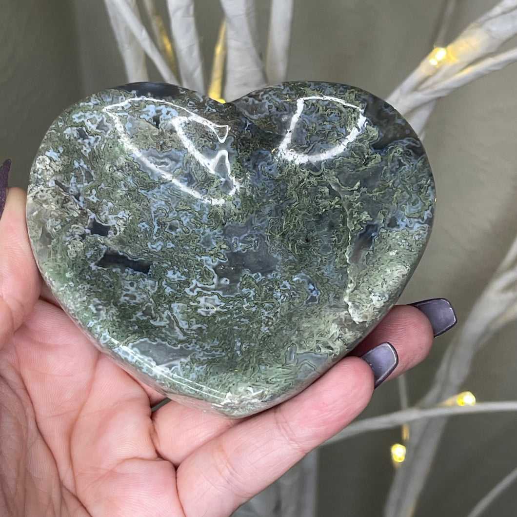 Moss Agate Heart Shaped Bowl