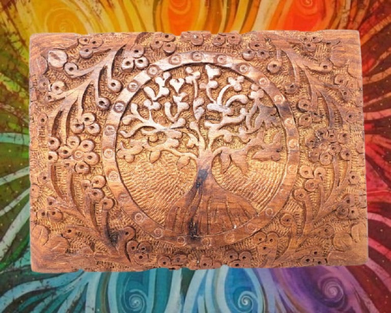 Tree Of Life Carved Wooden Box