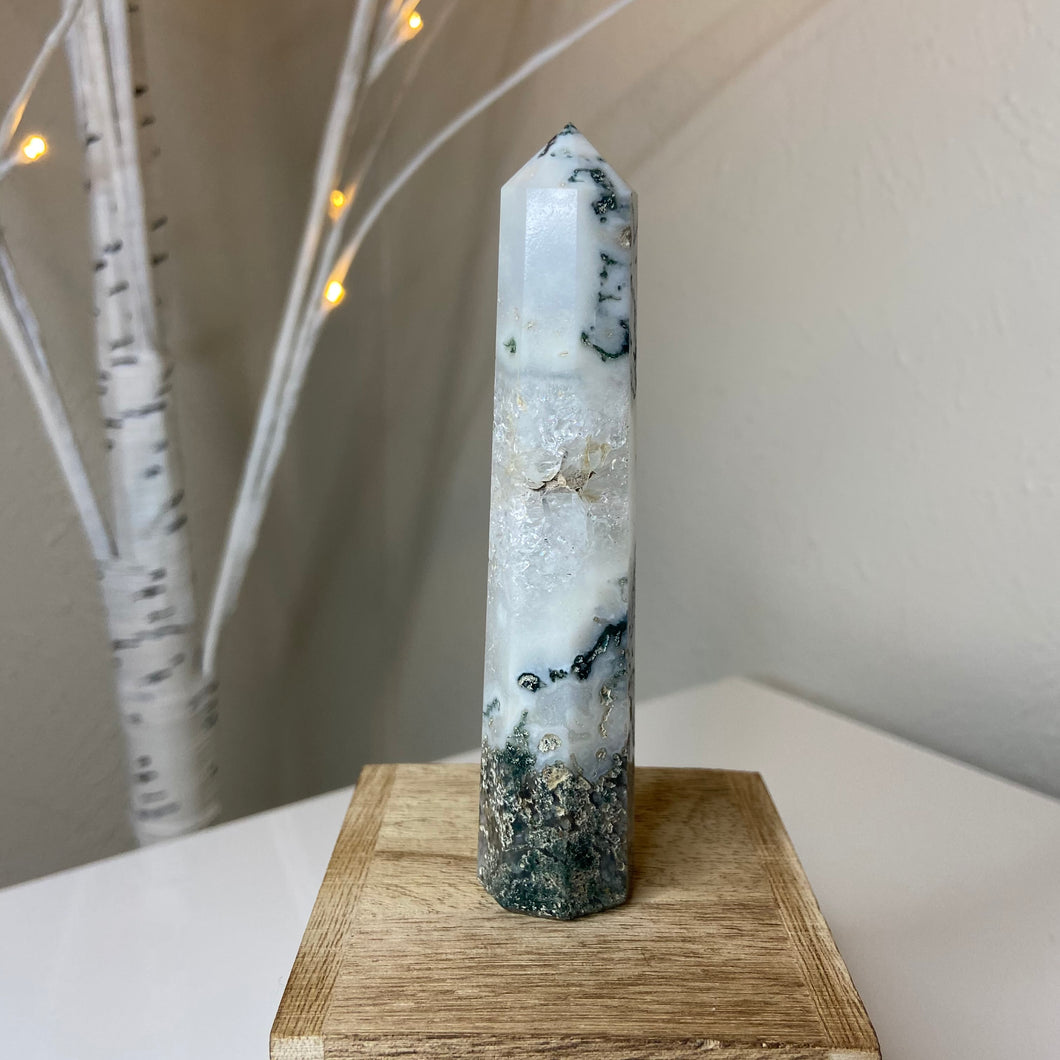 Tree Agate Tower w/ Druzy Crystals